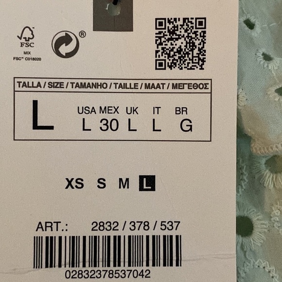 NWT. Zara Mint Green Open Work Embroidered Midi Dress. Size L. - Picture 6 of 8